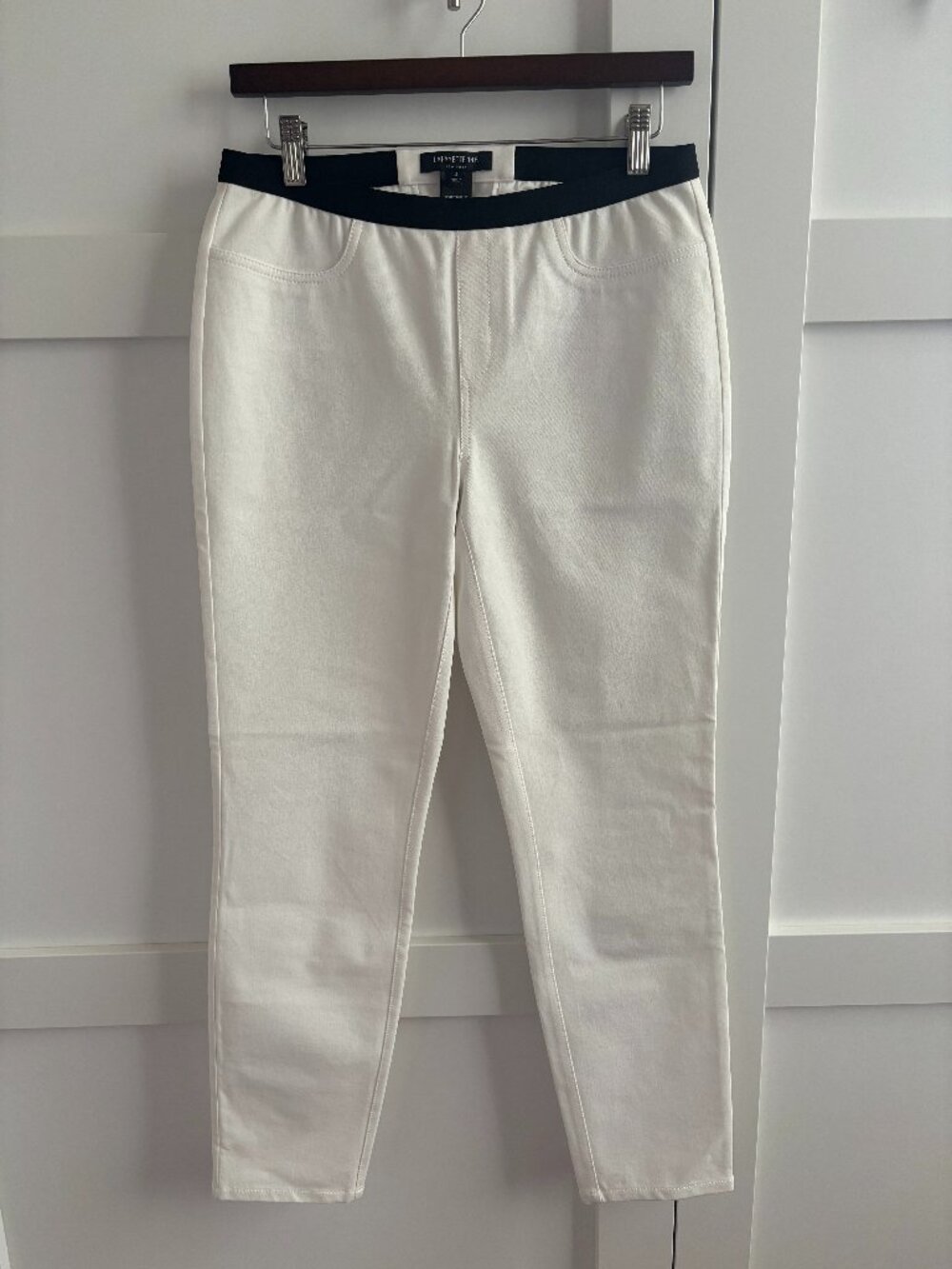 White Ankle Pants with Black Elastic Waistband (#111)